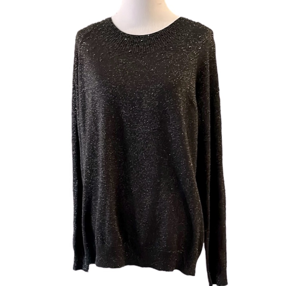 VINTAGE JACLYN SMITH RIBBED AND SEQUINED SPARKLY SWEATER BLACK METALLIC SIZE XL